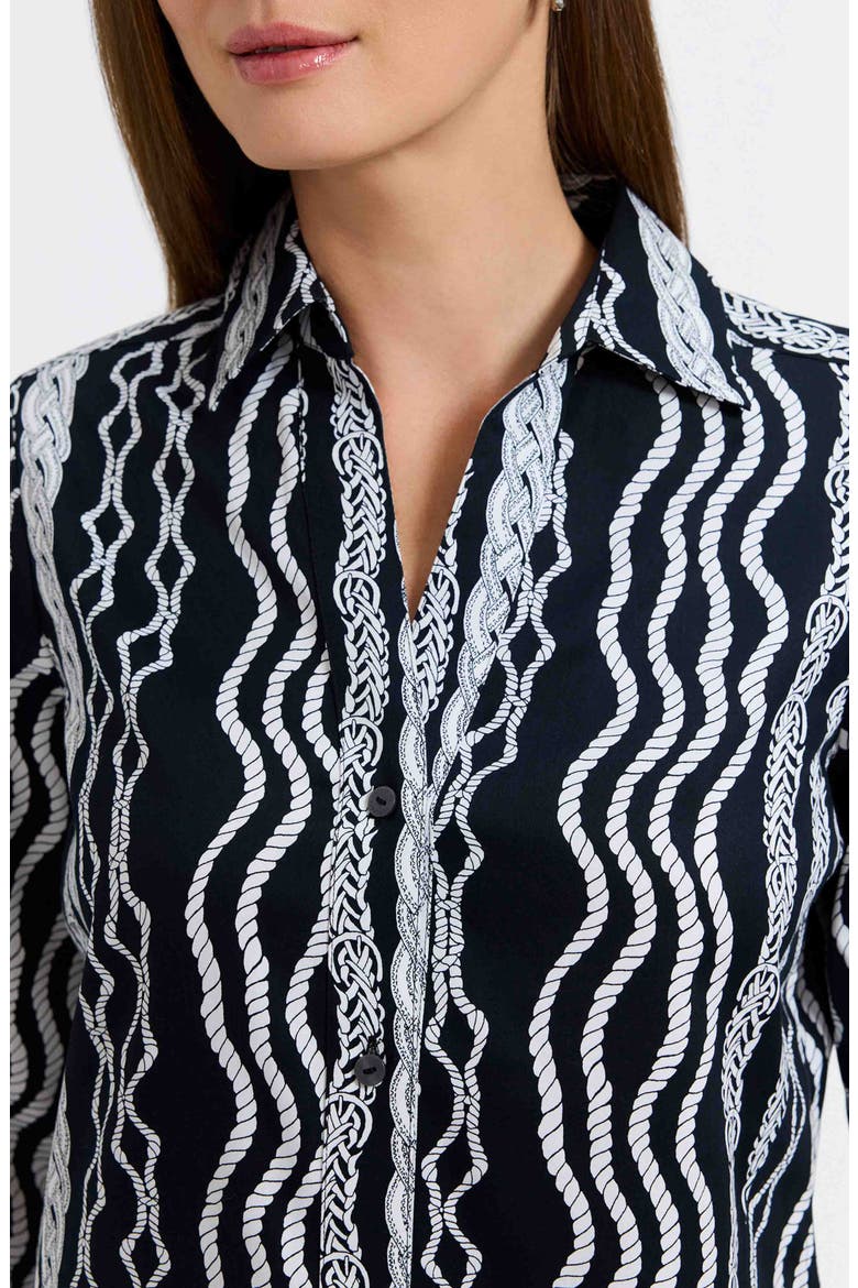 Paityn Braid Print Three-Quarter Sleeve Cotton Button-Up Shirt, Alternate, color, BLACK/ WHITE