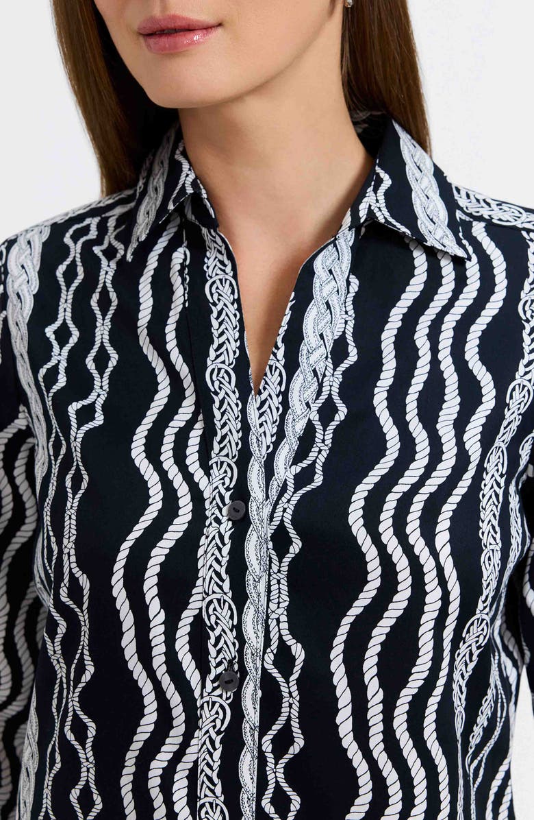 Foxcroft Paityn Braid Print Three-Quarter Sleeve Cotton Button-Up Shirt, Alternate, color, Black/ White