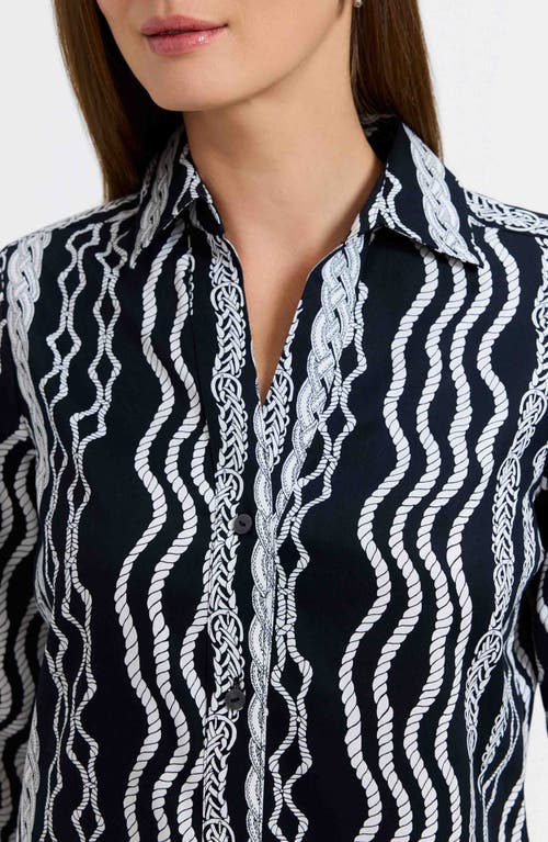 Foxcroft Paityn Braid Print Three-quarter Sleeve Cotton Button-up Shirt