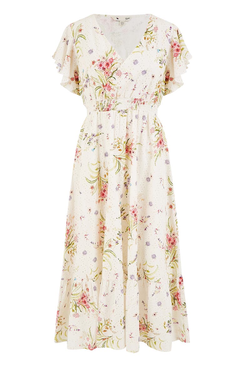 Floral Broderie Anglaise Wrap Midi Dress, Alternate, color, Ivory