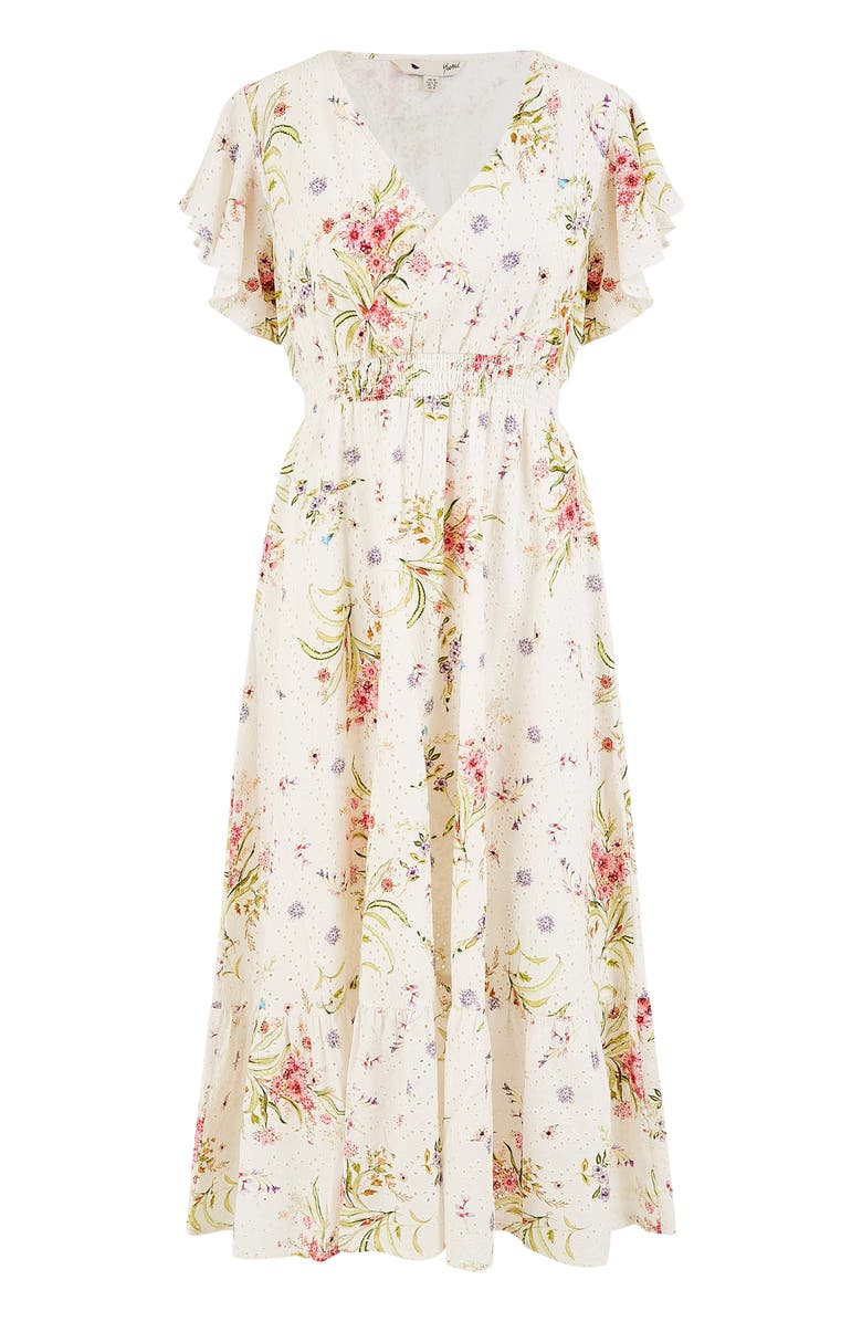 Yumi Floral Broderie Anglaise Wrap Midi Dress, Alternate, color, Ivory