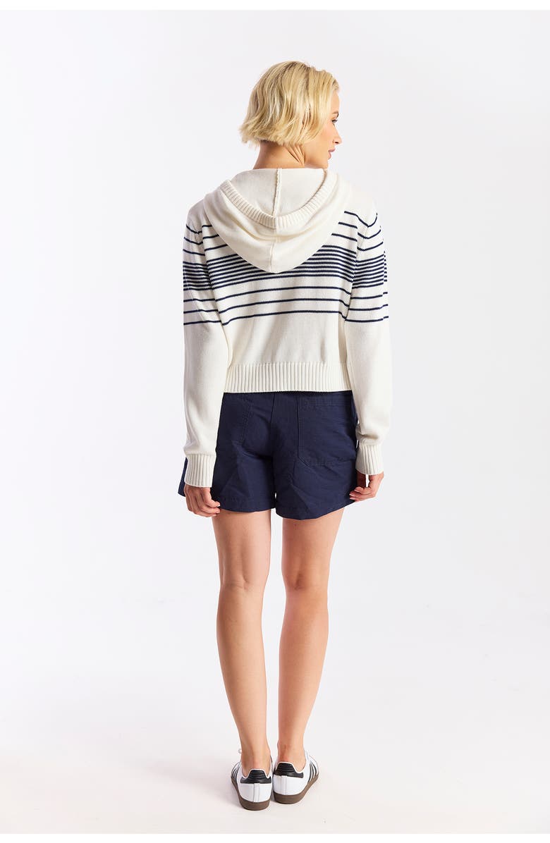 WISPR Cropped Zip-Up Knitted Hoodie Jumper, Alternate, color, Ivory/Navy