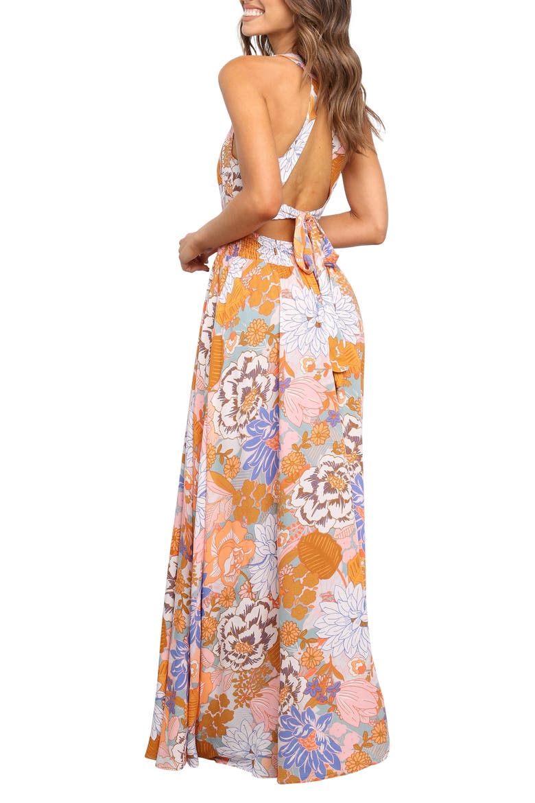 Newell Floral Halter Maxi Dress, Alternate, color, ORANGE