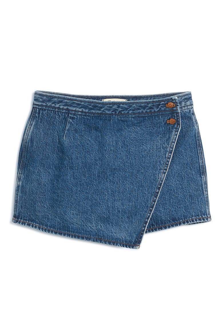 Denim Wrap Miniskort, Alternate, color, HAWORTH WASH