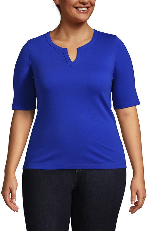 Cotton Polyester Modern Half Sleeve Splitneck