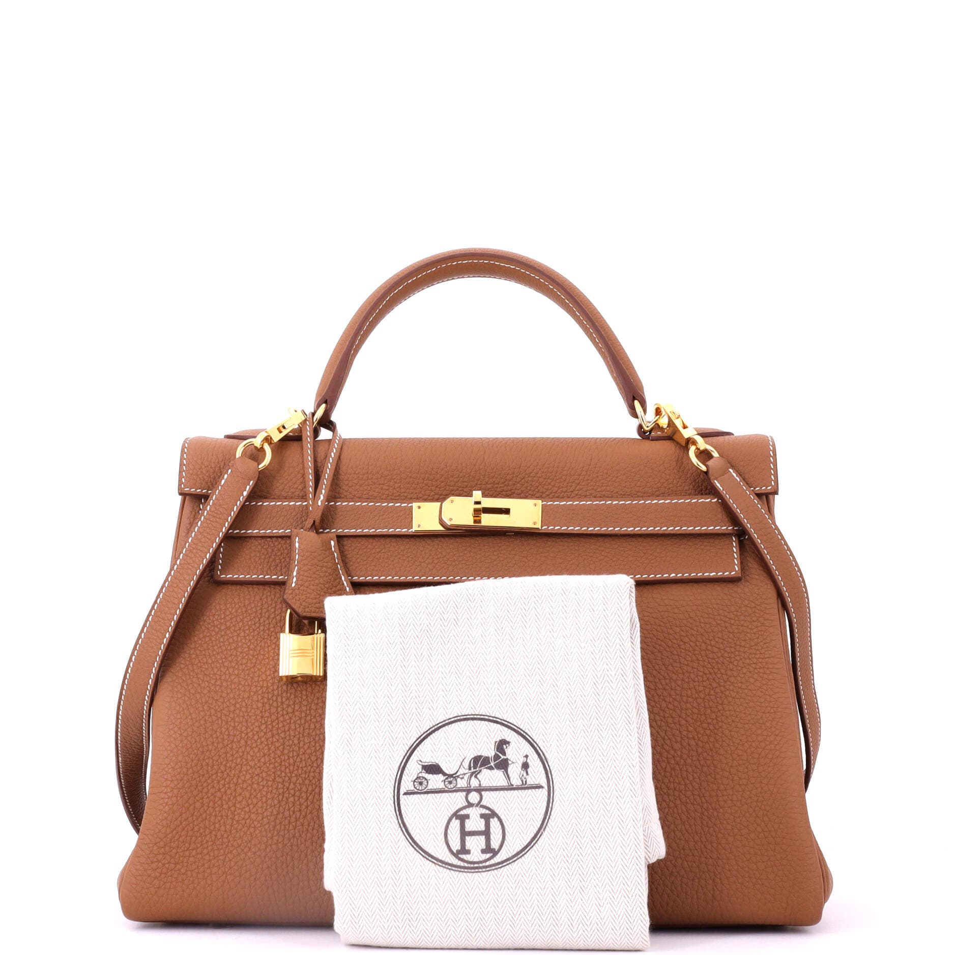 Pre-Owned Hermes Kelly Handbag Brown Togo with Gold Hardware 32, Alternate, color, Gold