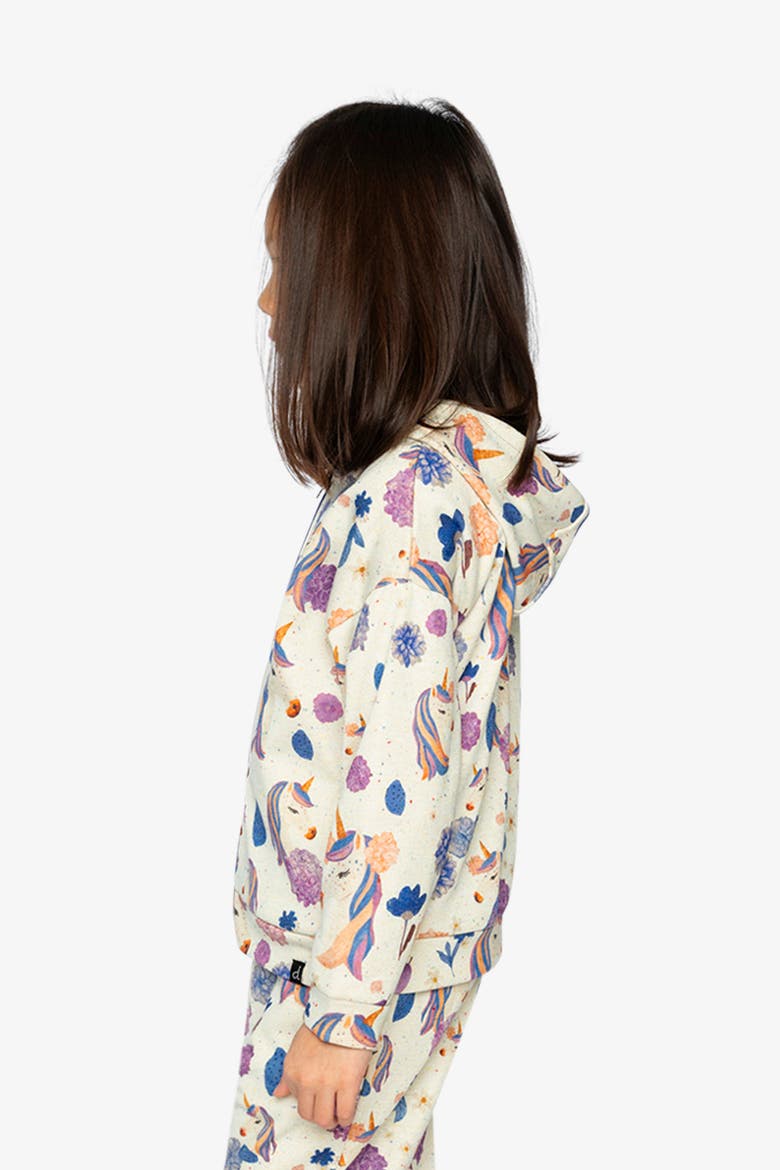 Hooded Zip Side Pocket French Terry Cardigan, Alternate, color, Beige Unicorn Print