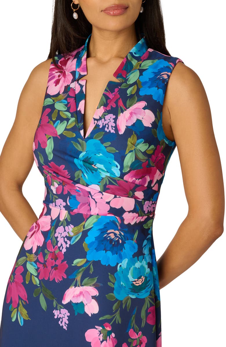 Adrianna Papell Floral V-Neck Twill Dress, Alternate, color, Navy Multi