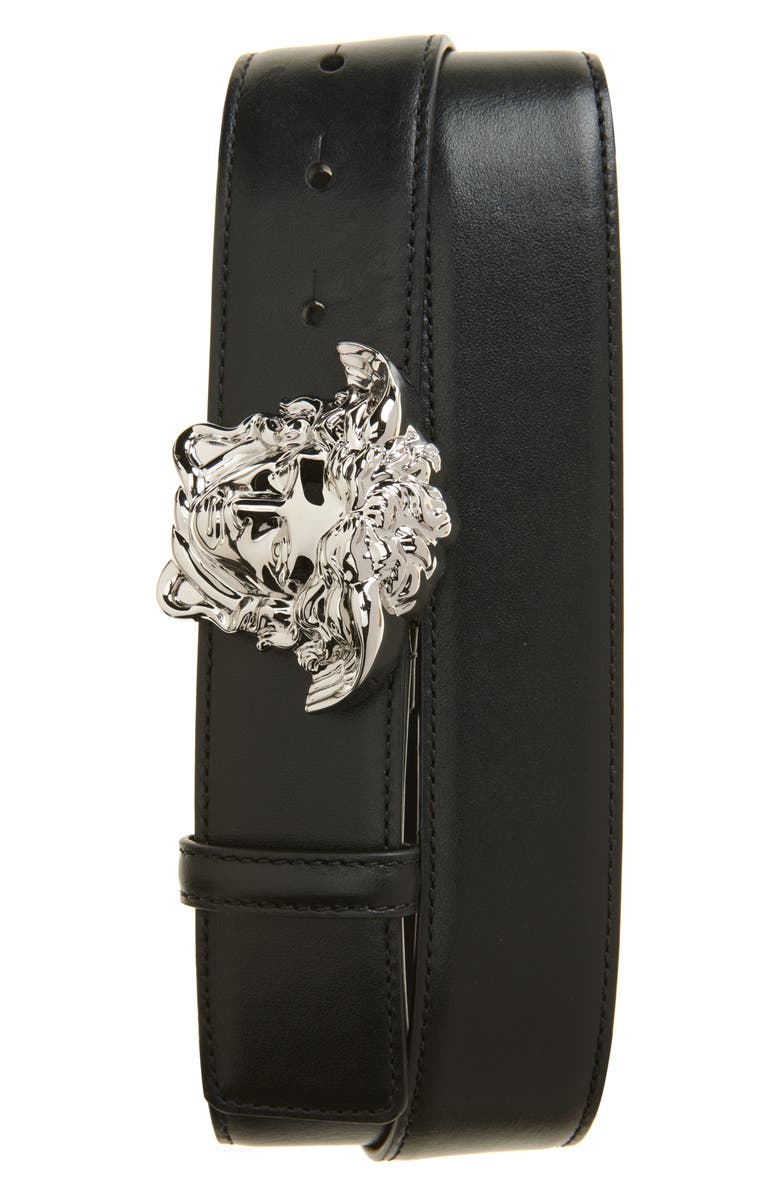 Versace Medusa Head Leather Belt, Main, color, Black-Palladium