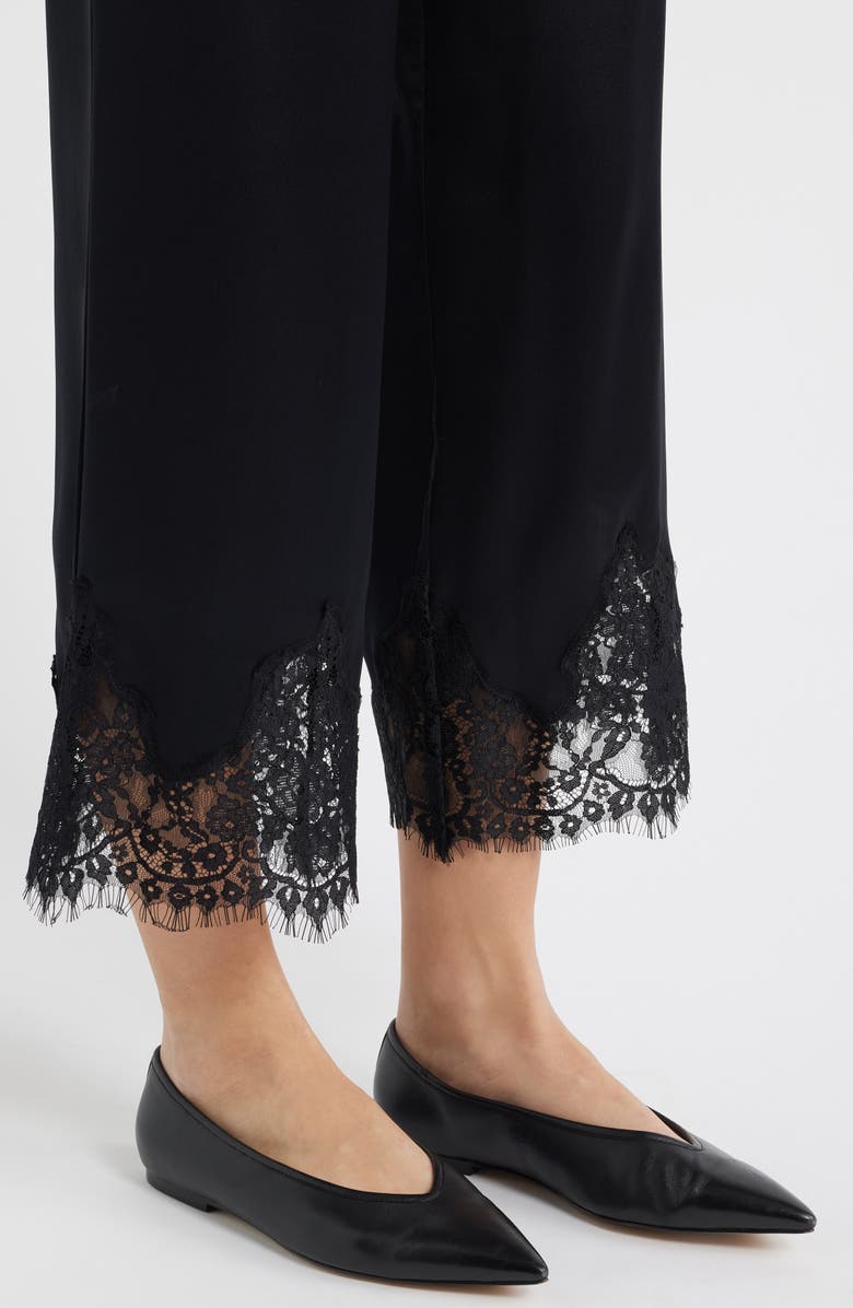 Reformation Carolina Silk Lace Hem Pant, Alternate, color, Black