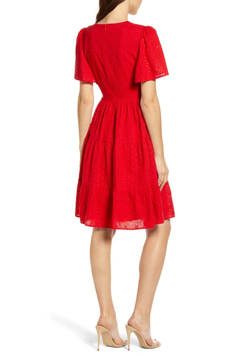 Rachel Parcell Mixed Eyelet A-Line Dress, Alternate, color, 