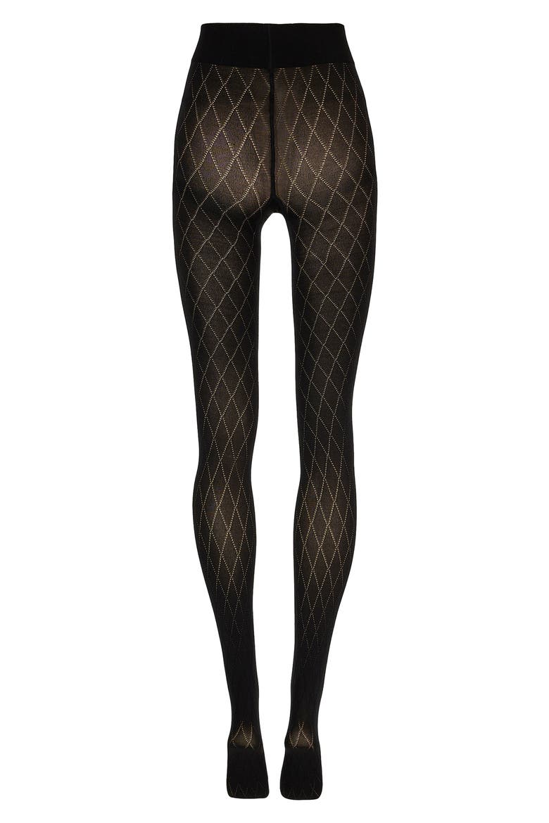 Diamond Pattern Tights, Alternate, color, BLACK