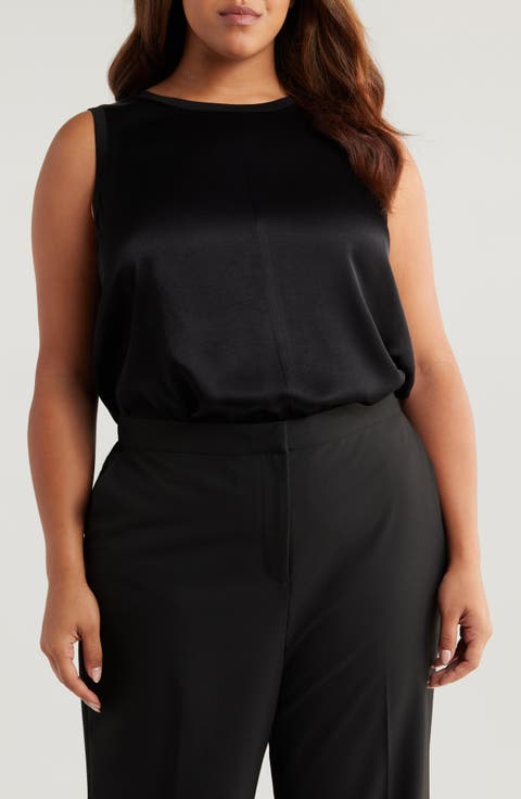 Rib Knit Trim Satin Tank (Plus)