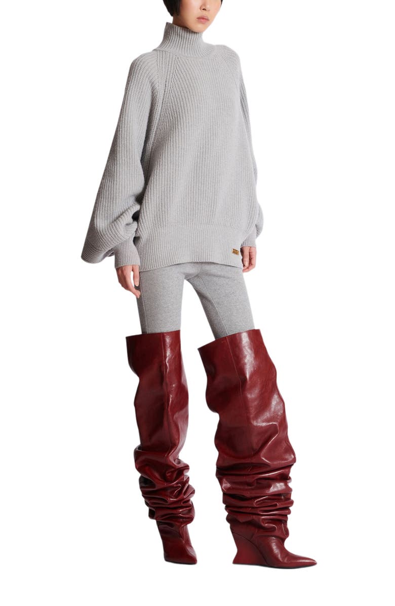 Balmain High-Neck Ribbed Knit Jumper, Main, color, Grey