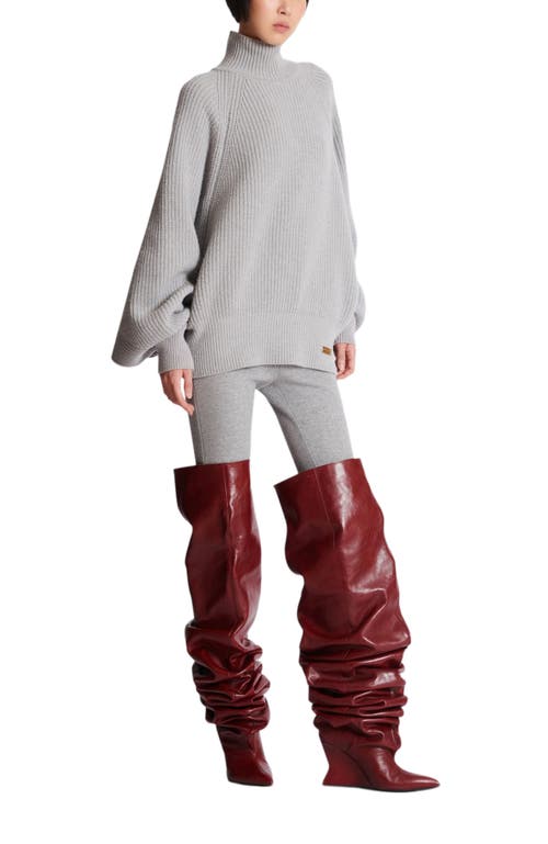 Balmain Oversized Turtleneck Ribbed Knit Sweater In Gray