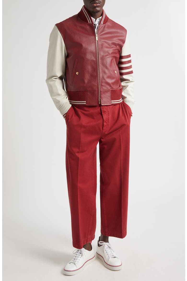 4-Bar Leather Varsity Jacket, Alternate, color, BURGUNDY