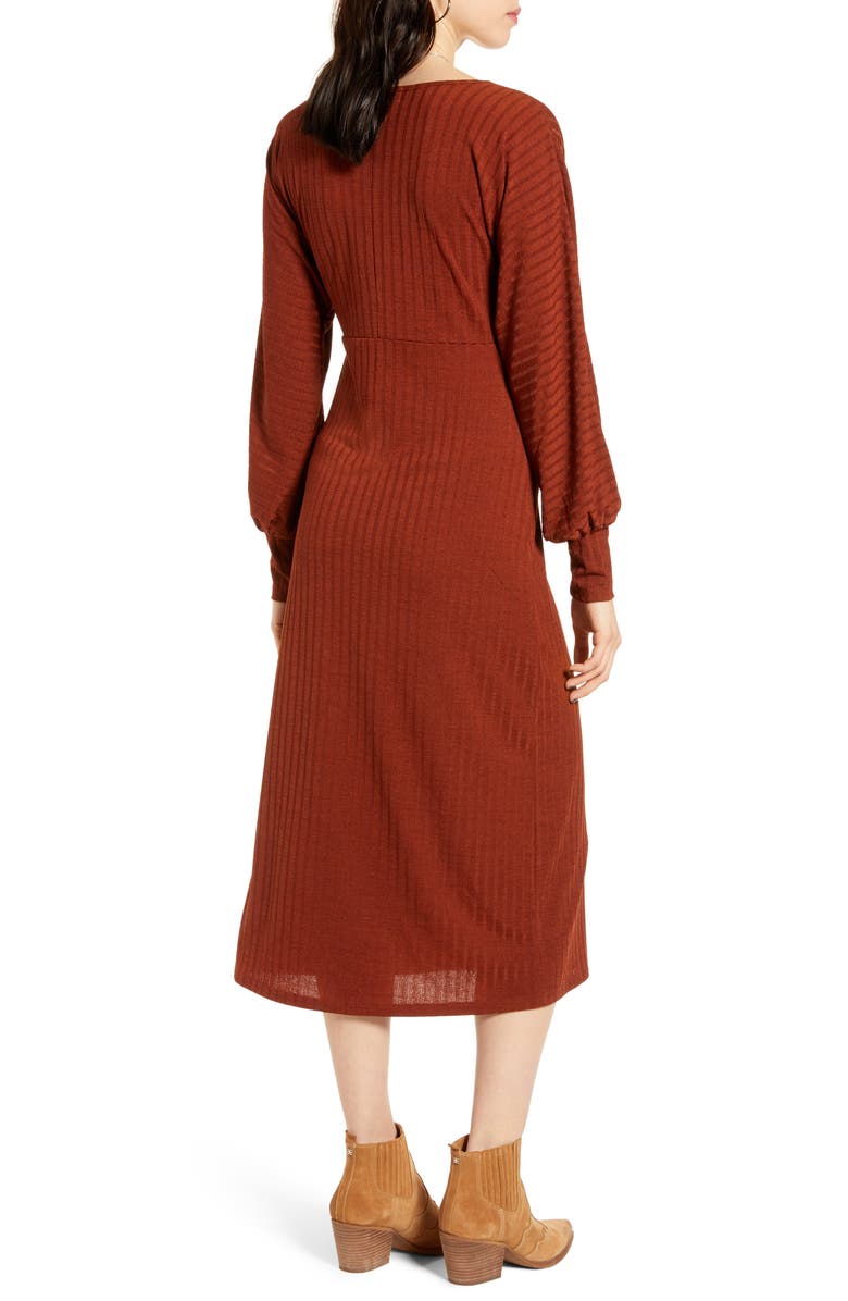 Band of Gypsies Tarte Long Sleeve Plunge Neck Midi Dress, Alternate, color, 