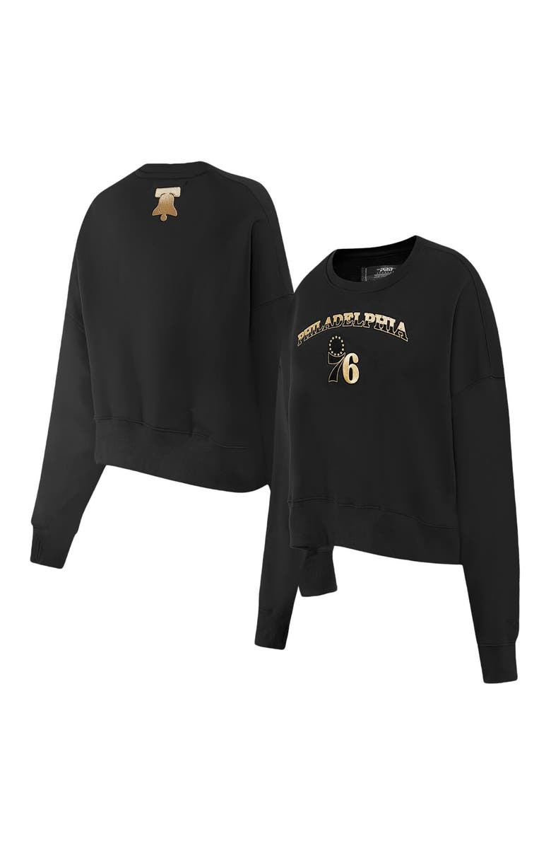 PRO STANDARD Women's Pro Standard  Black Philadelphia 76ers Glam Cropped Pullover Sweatshirt, Alternate, color, Black