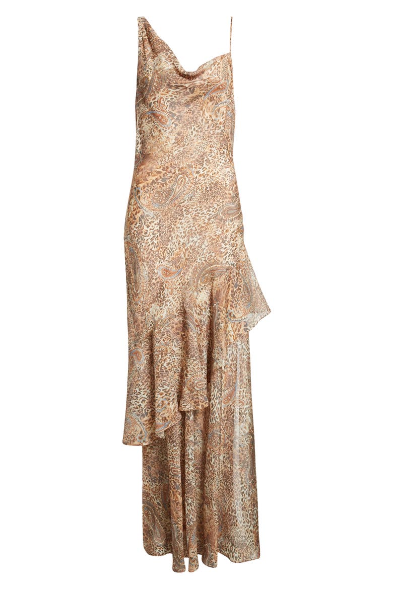 Viola Mixed Print Tiered Silk Gown, Alternate, color, BROWN/ BLUE VALENCIA LEOPARD