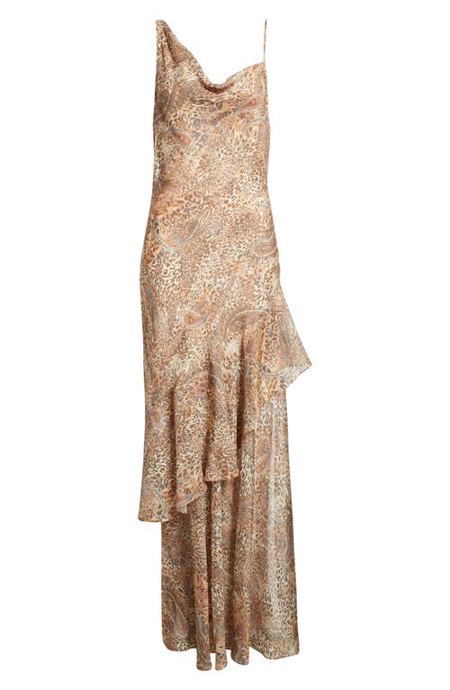 L'agence Viola Mixed Print Tiered Silk Gown In Neutral