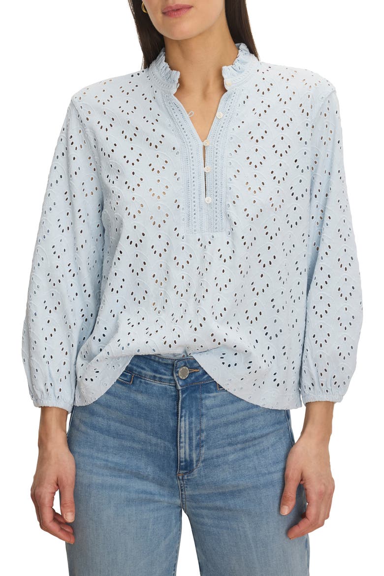 Eyelet Embroidered Ruffle Trim Cotton Top, Main, color, CRYSTAL
