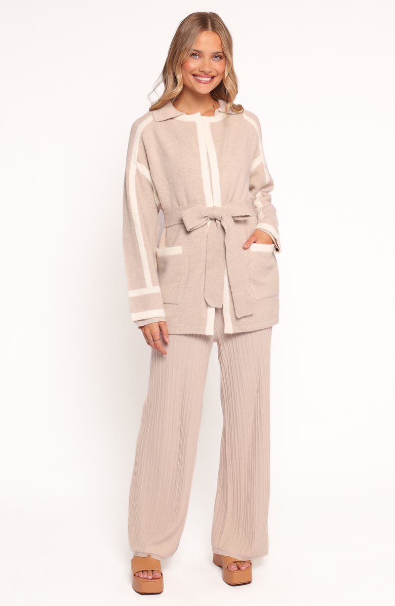 Petal & Pup Maloney Tie Waist Cardigan, Alternate, color, Beige