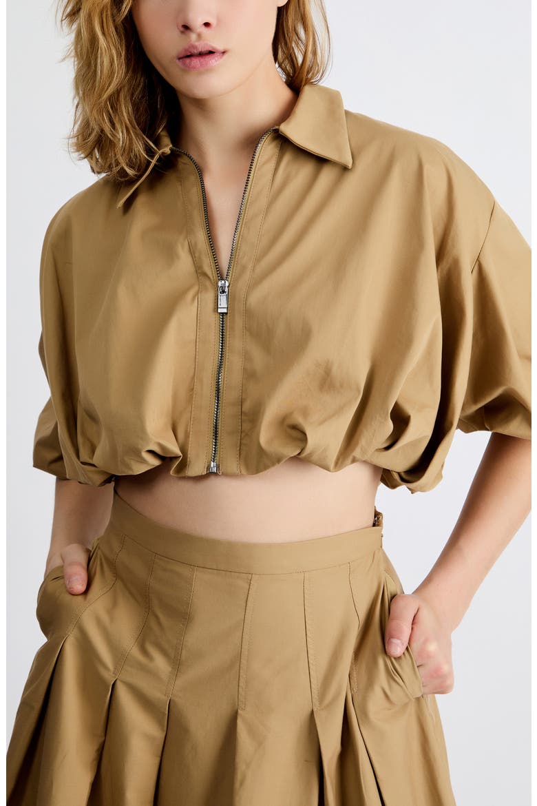 Indie Zip-Up Crop Top, Alternate, color, TOFFEE