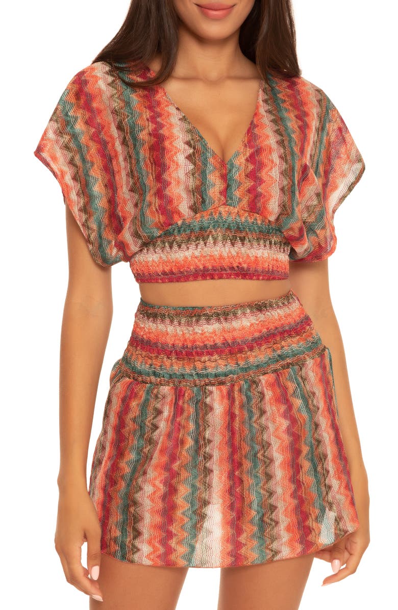 Isabella Rose Smocked Cover-Up Crop Top, Alternate, color, 