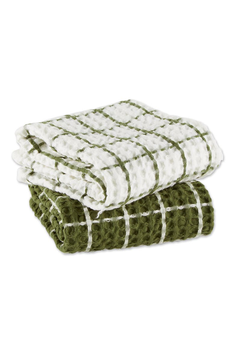 Windowpane Oversized Washed Waffle Dishtowel Set/2, Alternate, color, Sage