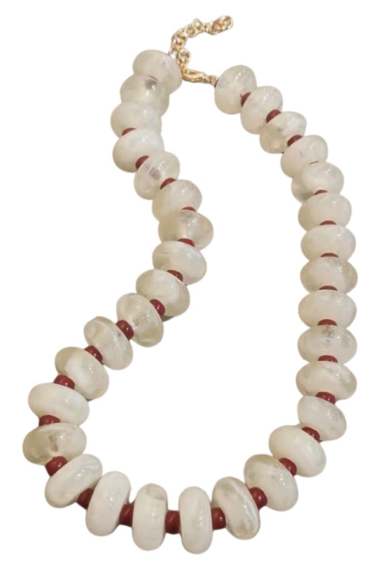 Amalfi Beaded Necklace, Main, color, WHITE