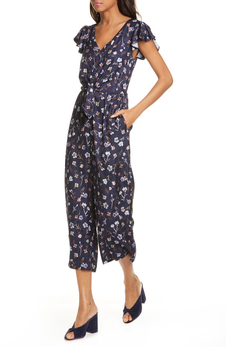 Rebecca Taylor Aurelie Tie Floral Silk Blend Jumpsuit, Alternate, color, 