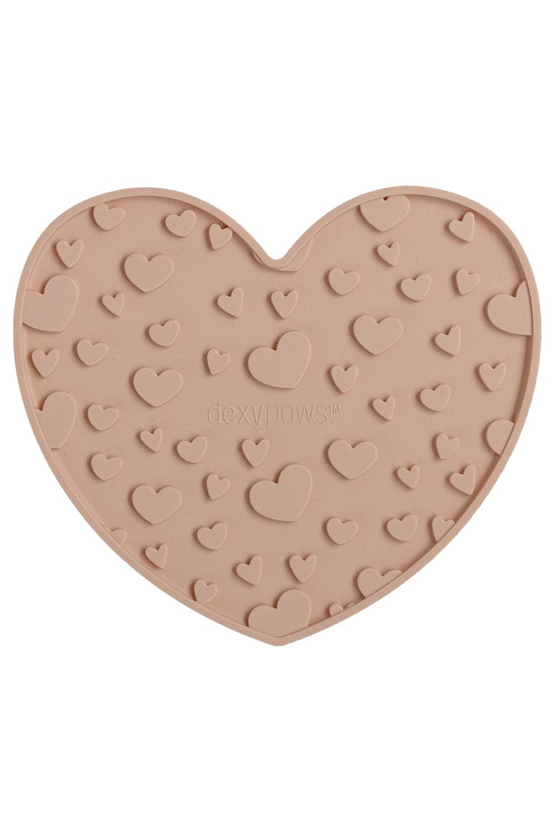 Enrichment Lick Mat Blush Pink Heart Grooved Silicone, Main, color, Pink