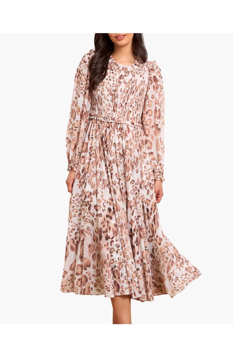 Needle & Thread Leopard Chiffon Smocked Ballerina Dress, Alternate, color, Moonshine