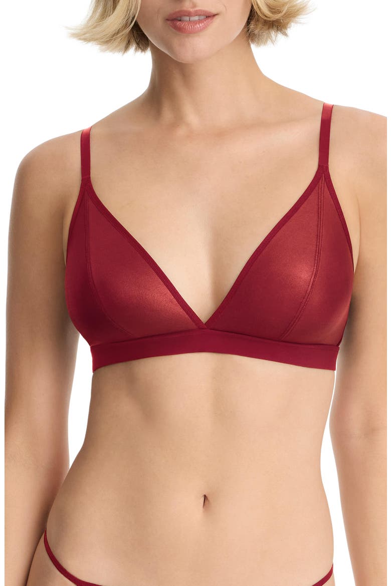 Late Night Faux Leather Triangle Bralette, Main, color, Scarlet
