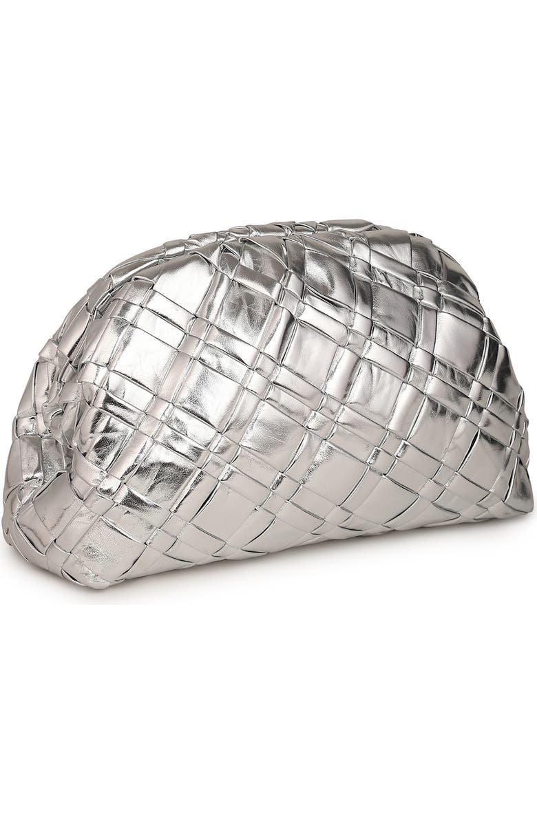 Rafe New York Aya Woven Leather Frame Clutch, Alternate, color, Silver