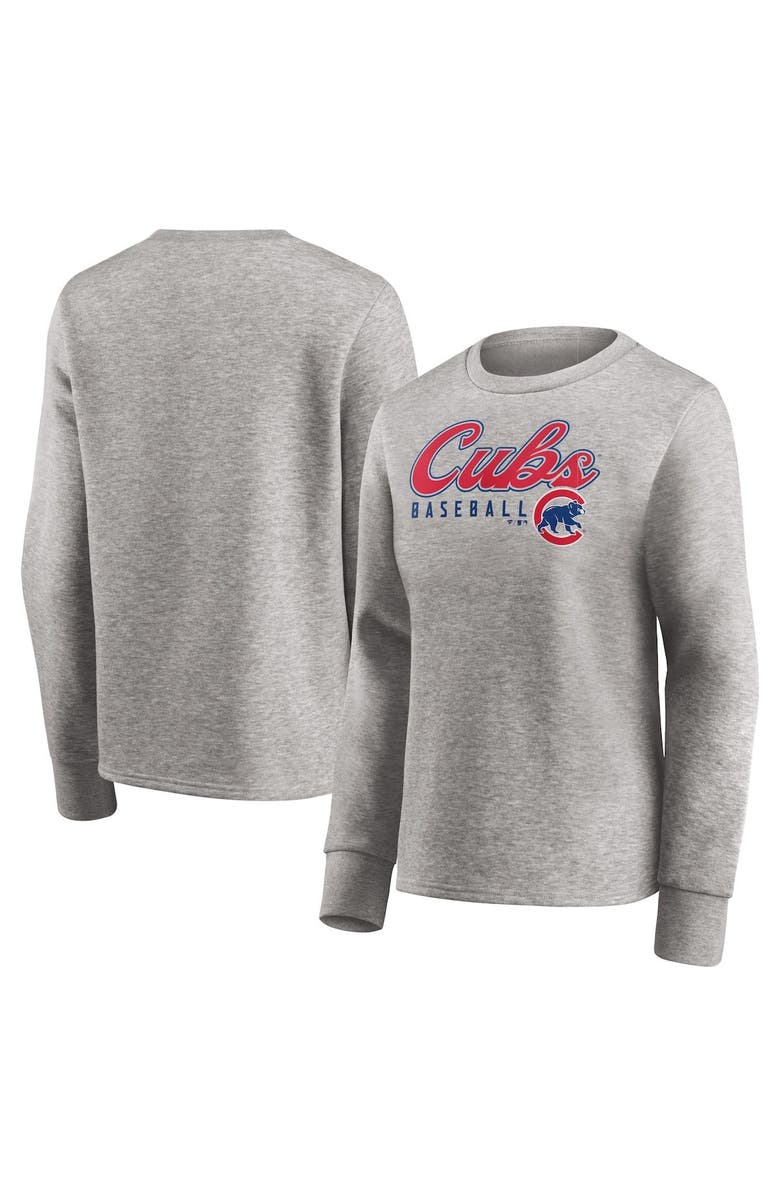 FANATICS Women's Fanatics Branded Heathered Gray Chicago Cubs Crew Pullover Sweater, Alternate, color, 