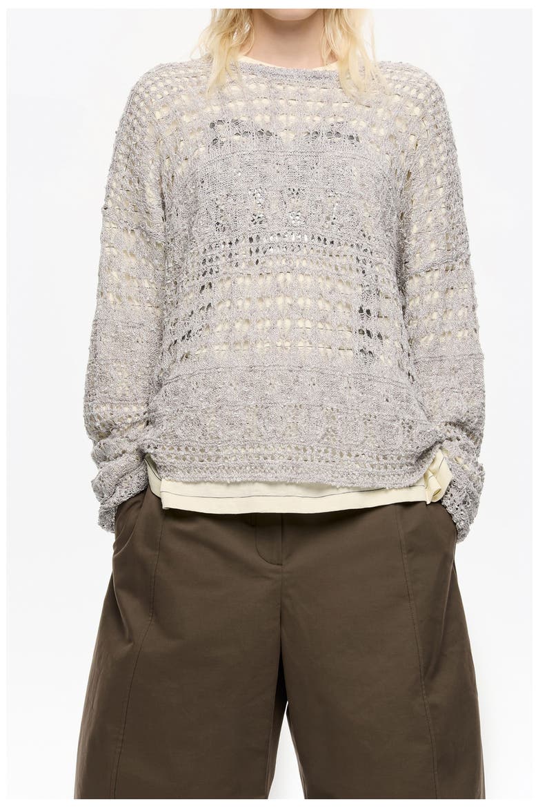 Lurex Openwork Sweater, Main, color, SILVER