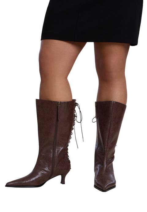 Embossed Faux Leather Lace Up Bootie