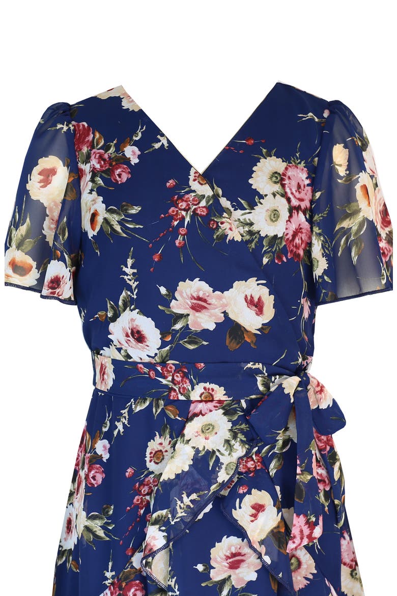 Kids' Chiffon Faux Wrap Dress, Alternate, color, NAVY/ MAUVE