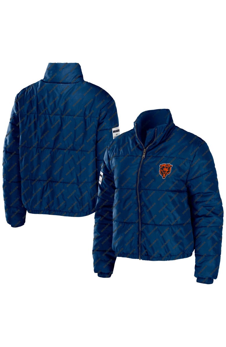 WEAR by Erin Andrews Women's WEAR by Erin Andrews Navy Chicago Bears Puffer Full-Zip Cropped Jacket, Main, color, Navy