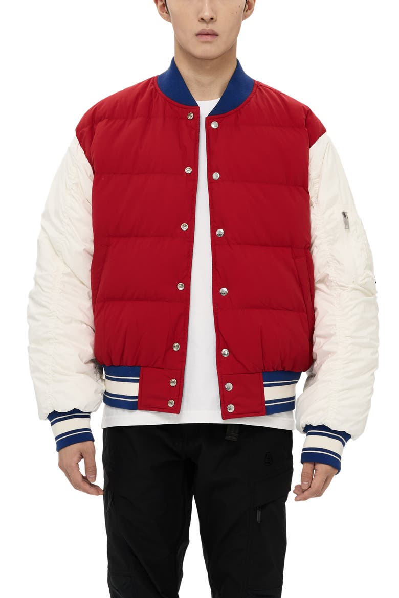 Hamden Mens Reversible Down Varsity Jacket, Alternate, color, Blue