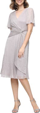 SL FASHIONS Knot Front Metallic Cocktail Dress