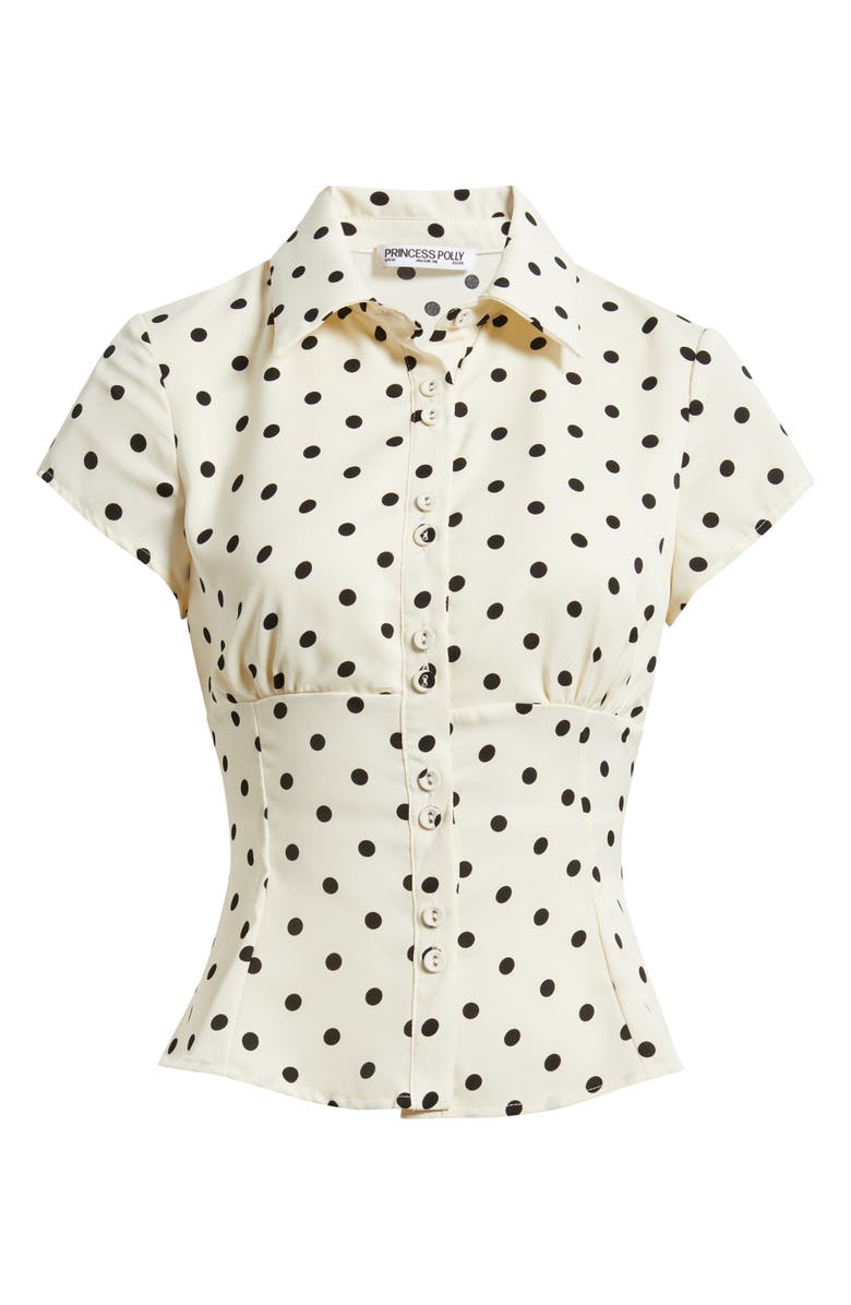 Princess Polly Cottesloe Polka Dot Crop Top, Alternate, color, Cream Polka