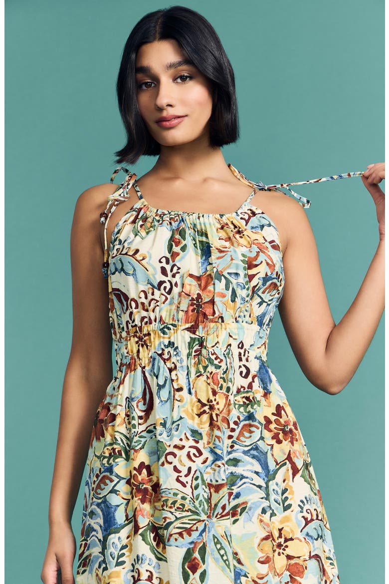 Floral Tie Strap Fit & Flare Midi Sundress, Alternate, color, IVORY/ GOLDEN ROD