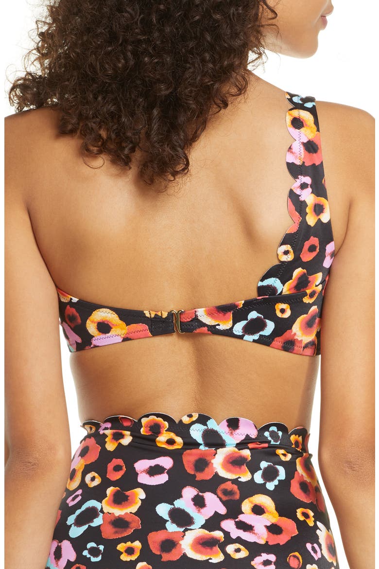 Scallop One-Shoulder Bikini Top, Alternate, color, BLACK AQUA FLORAL