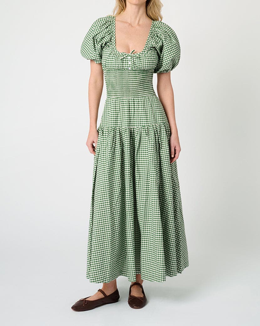 green gingham smock dress WeWoreWhat Smocked Waist Midi (Women) GOING-OUT-DRESS