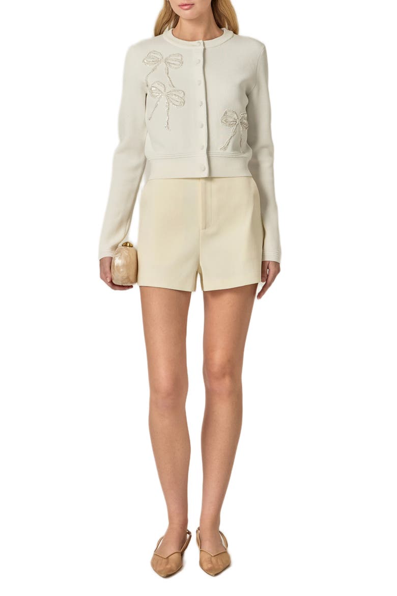 Embellished Bow Button Front Cardigan, Alternate, color, OFF WHITE