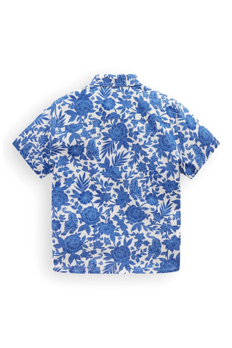 Kids' Print Short Sleeve Linen & Cotton Button-Down Shirt, Alternate, color, TIGER WOODBLOCK
