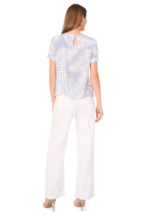 Vince Camuto Palm Print Rolled Cuff Top In Lake Breeze