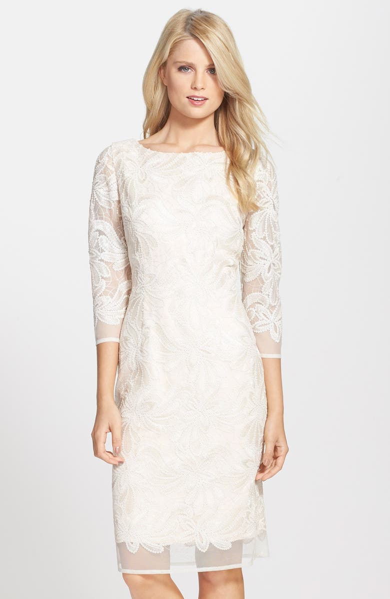 Eliza J Embroidered Sequin Midi Dress, Main, color, 